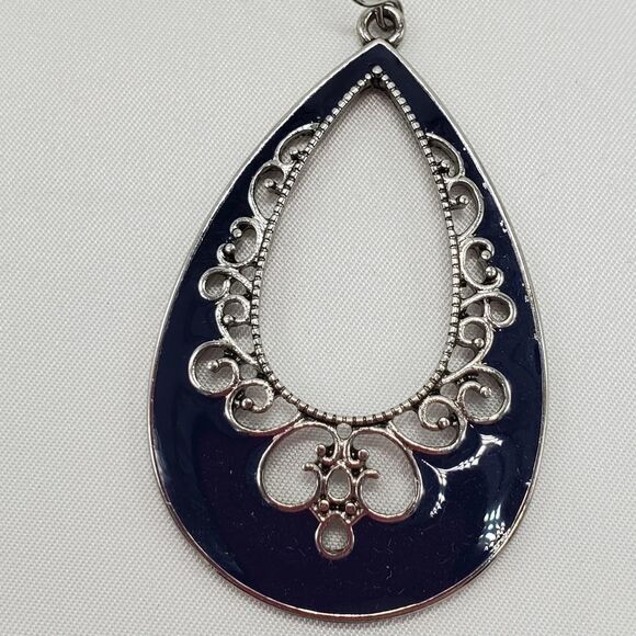 🩵NWOT Premier "Color Pop" Blue & Silver Toned Scroll Teardrop Earrings - Picture 3 of 7